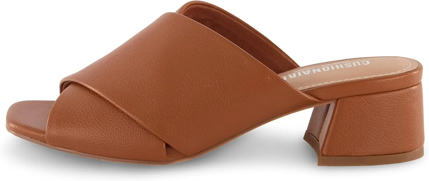 CUSHIONAIRE Garland cross band block heel sandal  Memory Foam, Wide Widths Available