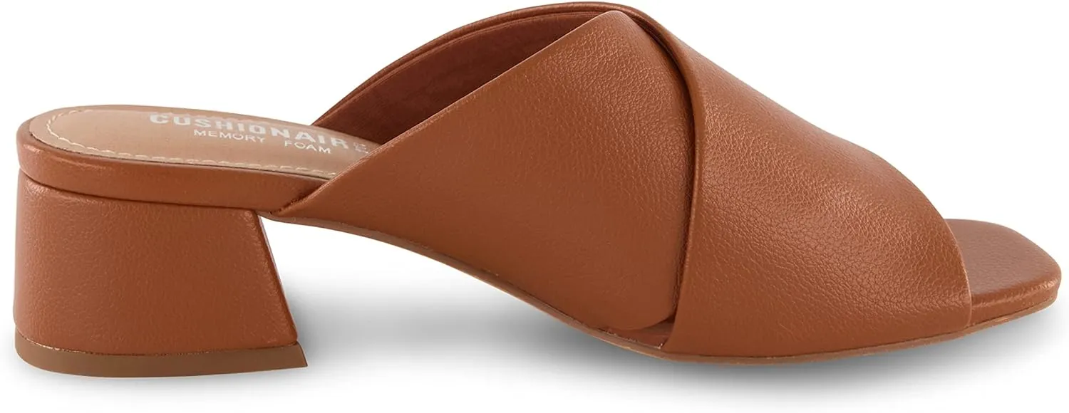 CUSHIONAIRE Garland cross band block heel sandal  Memory Foam, Wide Widths Available