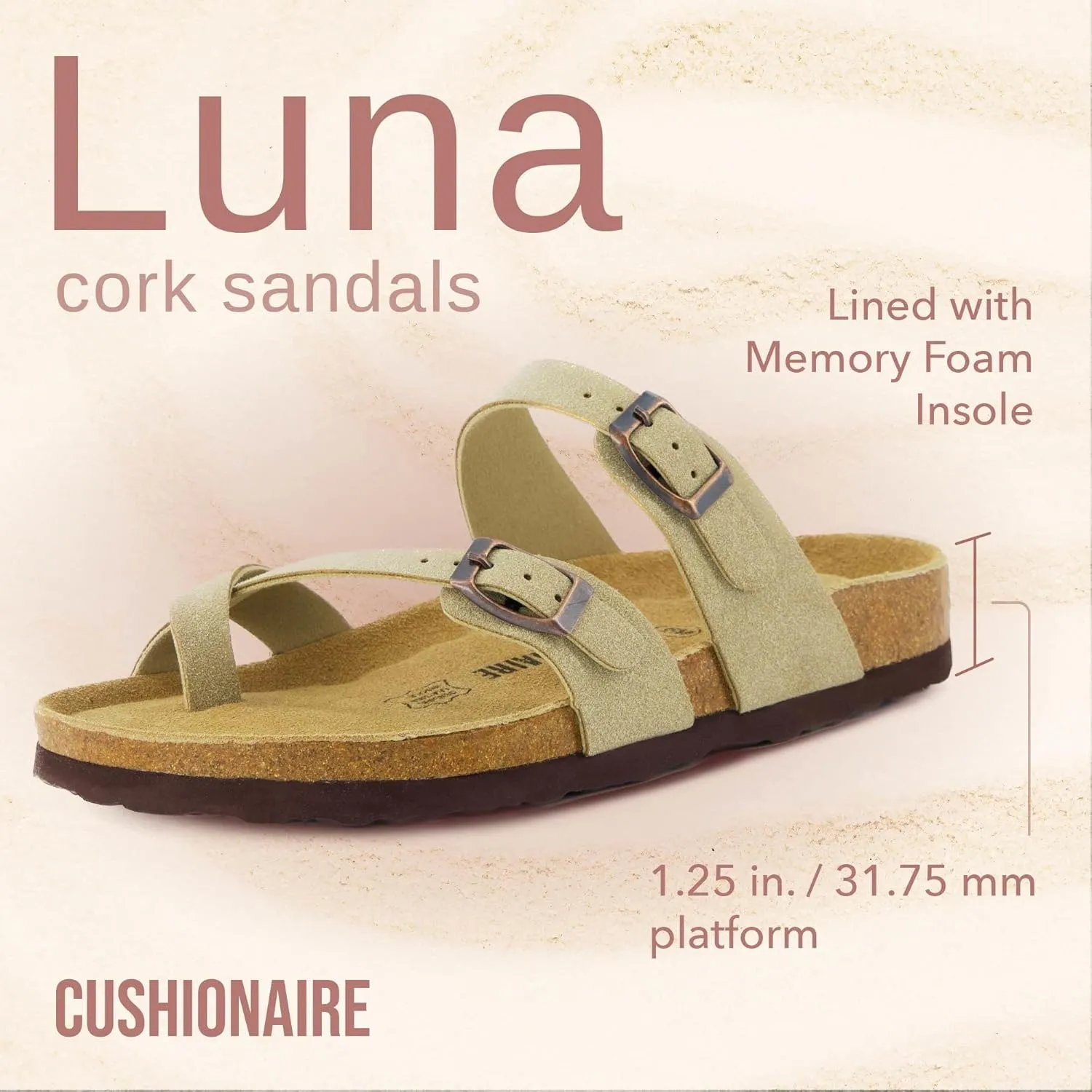 CUSHIONAIRE Women's Luna Cork Footbed Sandal With  Comfort