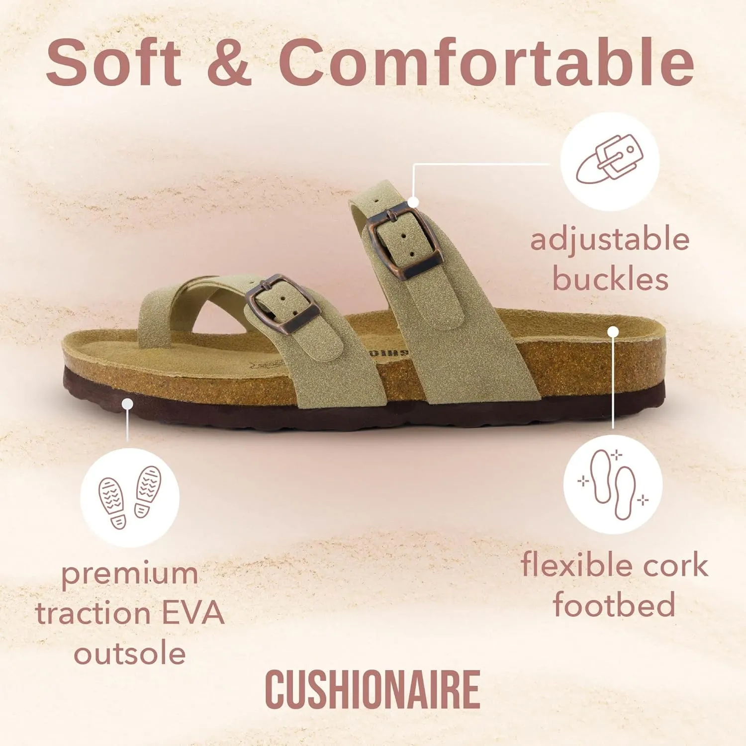 CUSHIONAIRE Women's Luna Cork Footbed Sandal With  Comfort