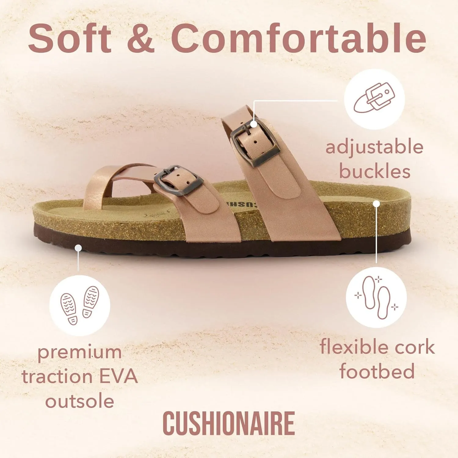 CUSHIONAIRE Women's Luna Cork Footbed Sandal With  Comfort