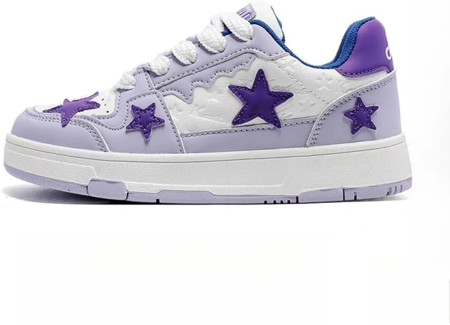 Cute Star Shoes - Purple Color-Block Chunky Platform Sneakers for Women & Girls, Y2K Retro Casual Trainers for Everyday Wear, Beach Travel, Back to School Gift, Party