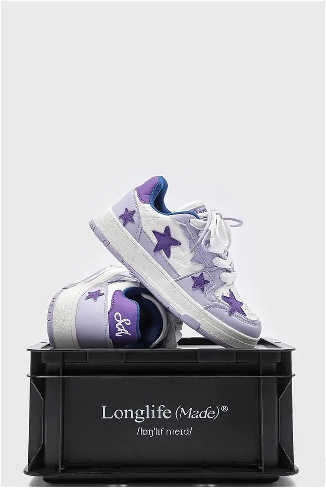 Cute Star Shoes - Purple Color-Block Chunky Platform Sneakers for Women & Girls, Y2K Retro Casual Trainers for Everyday Wear, Beach Travel, Back to School Gift, Party