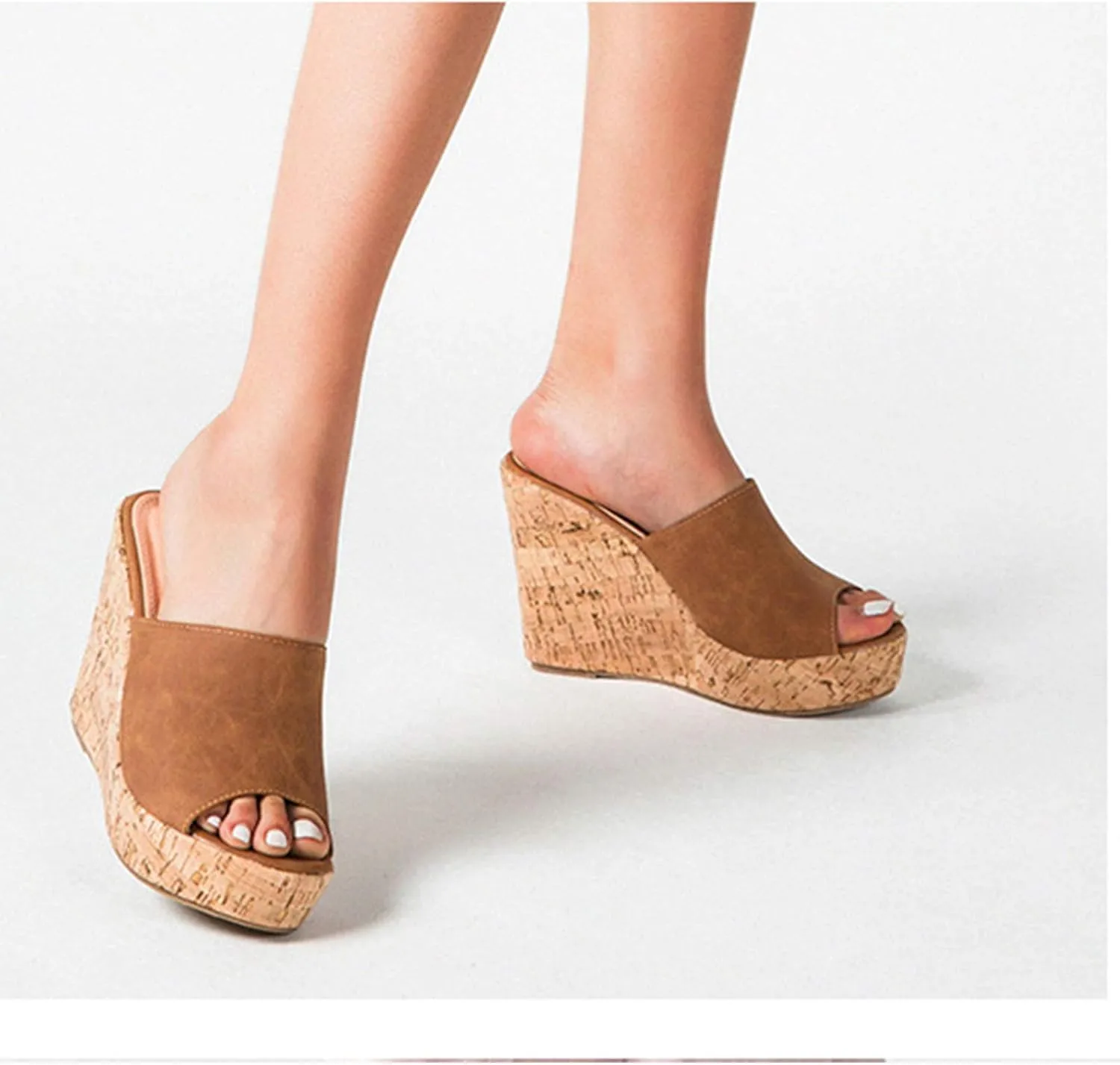 CYNLLIO Women's Summer Slip-On Sandals Wedge Platform Slipper Open Toe Sandals Outdoor Dress Heeled Sandals