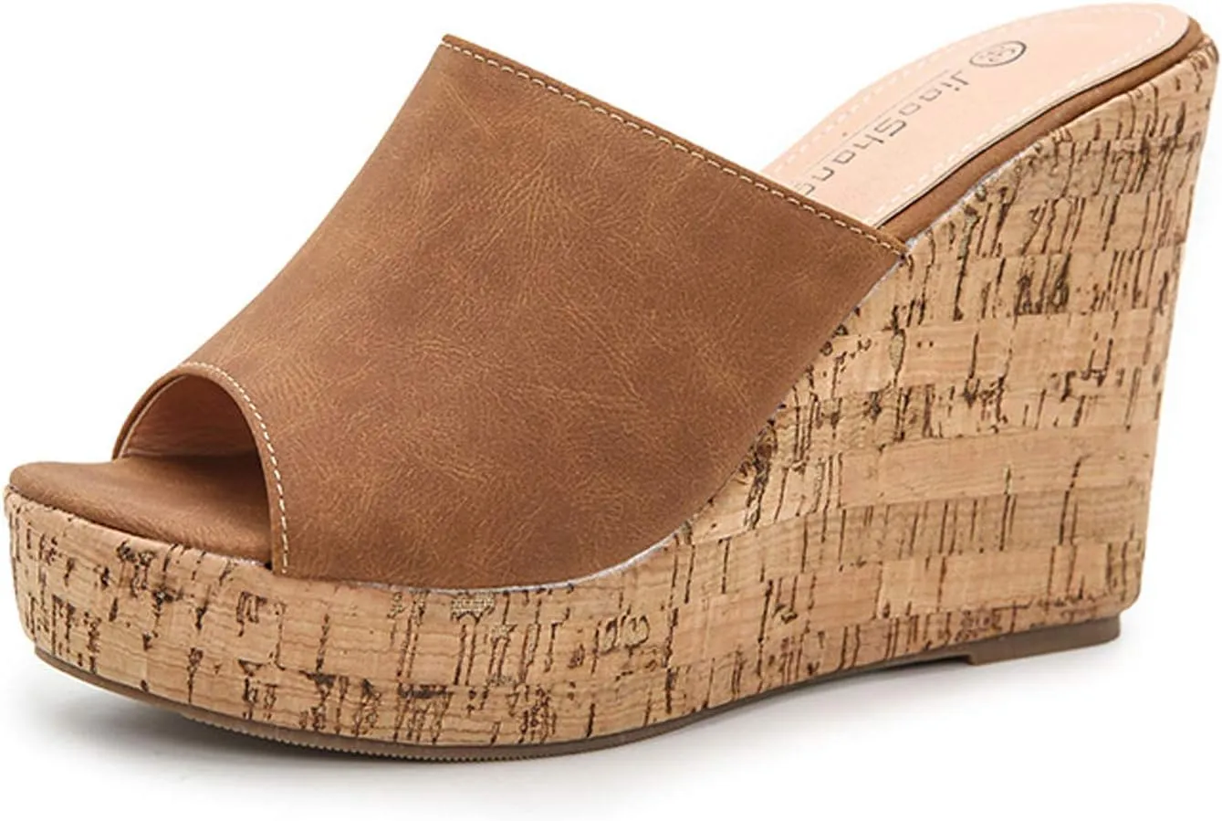 CYNLLIO Women's Summer Slip-On Sandals Wedge Platform Slipper Open Toe Sandals Outdoor Dress Heeled Sandals