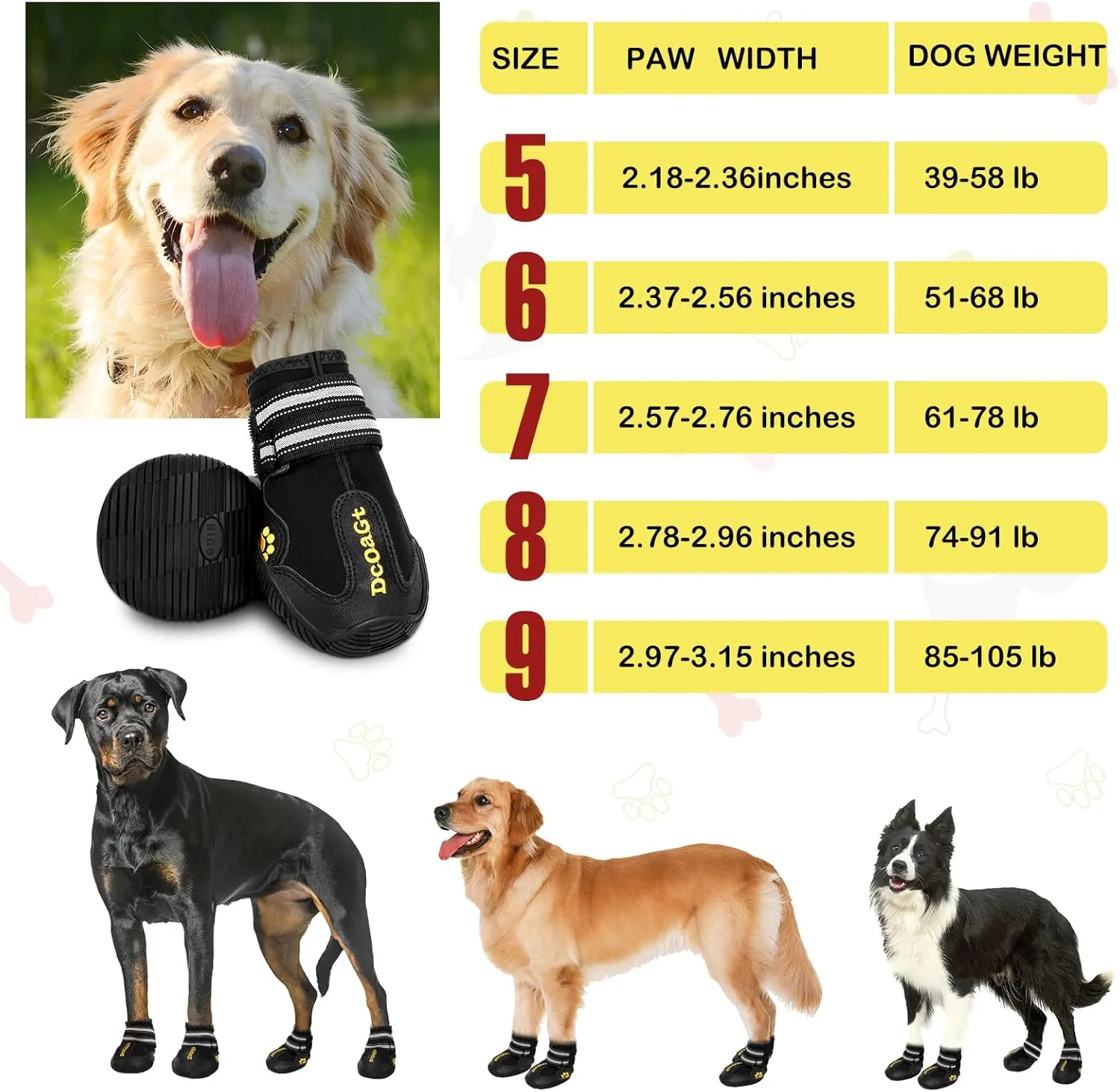 DcOaGt Dog Shoes for Large Dogs XXL, Waterproof Dog Boots with Anti-Slip Sole Breathable Reflective Paw Protectors Booties for Hot Pavement Summer Winter Snow Hiking Walking 4PCS(Size 9)