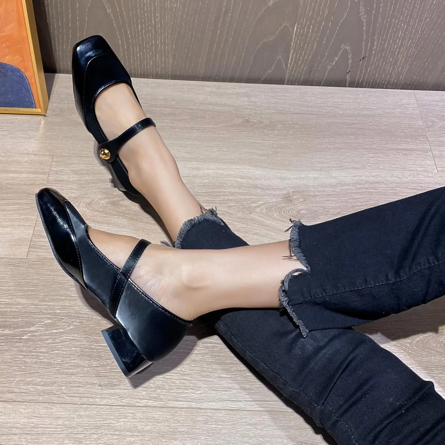 Dear Time Women's Vintage Mary Jane Shoes Ankle Strap Square Toe Flats Uniform Dress Shoes Ballet Flats