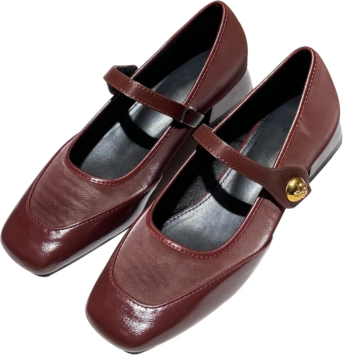 Dear Time Women's Vintage Mary Jane Shoes Ankle Strap Square Toe Flats Uniform Dress Shoes Ballet Flats
