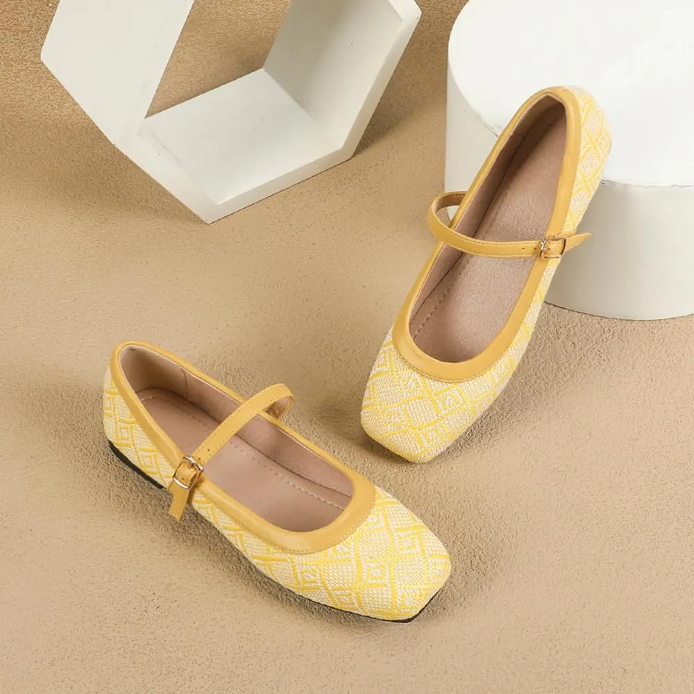 Dear Time Women's Vintage Mary Jane Shoes Ankle Strap Square Toe Flats Uniform Dress Shoes Ballet Flats