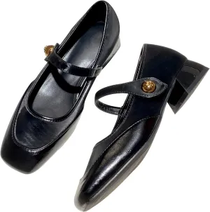 Dear Time Women's Vintage Mary Jane Shoes Ankle Strap Square Toe Flats Uniform Dress Shoes Ballet Flats