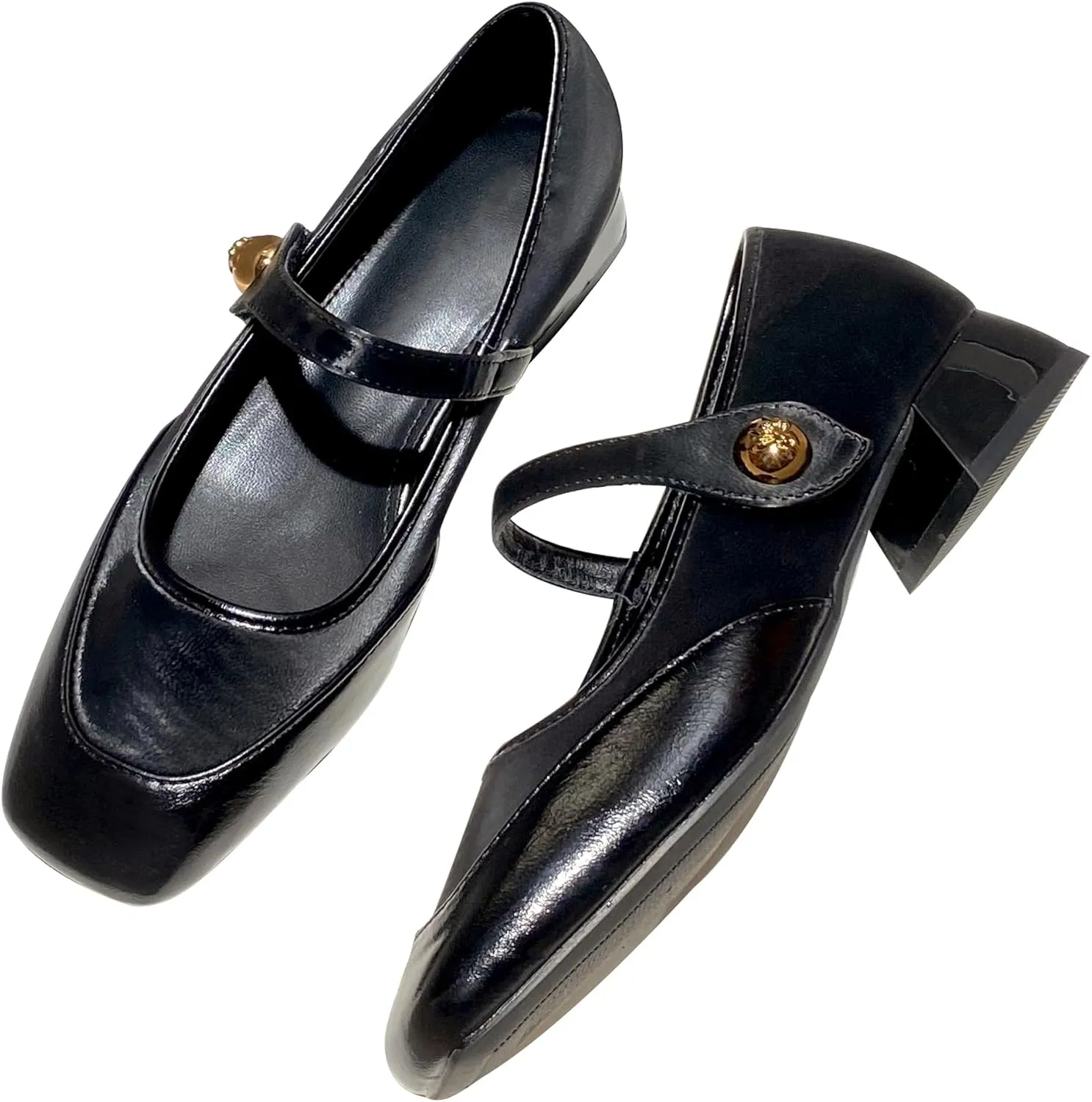 Dear Time Women's Vintage Mary Jane Shoes Ankle Strap Square Toe Flats Uniform Dress Shoes Ballet Flats