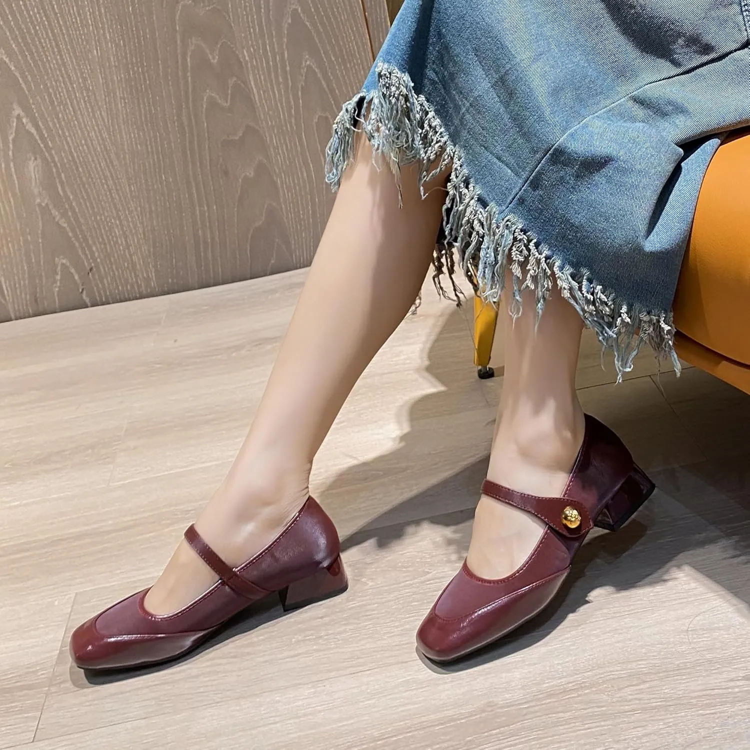 Dear Time Women's Vintage Mary Jane Shoes Ankle Strap Square Toe Flats Uniform Dress Shoes Ballet Flats