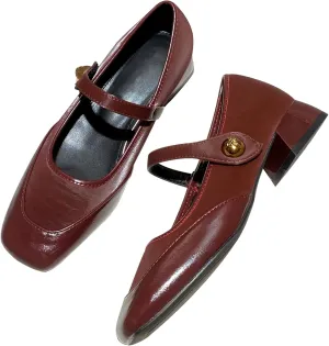 Dear Time Women's Vintage Mary Jane Shoes Ankle Strap Square Toe Flats Uniform Dress Shoes Ballet Flats
