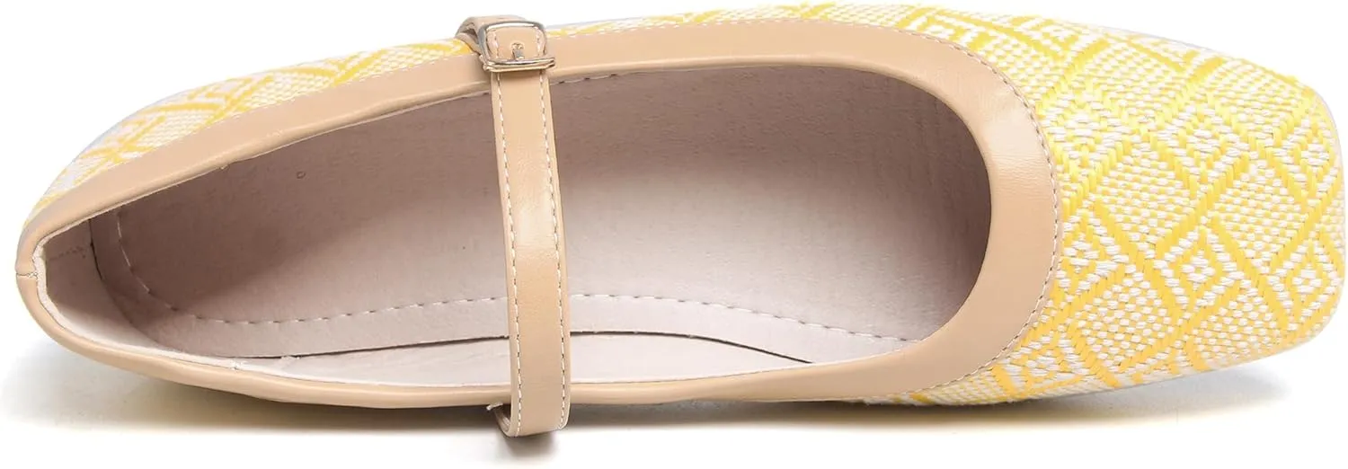 Dear Time Women's Vintage Mary Jane Shoes Ankle Strap Square Toe Flats Uniform Dress Shoes Ballet Flats