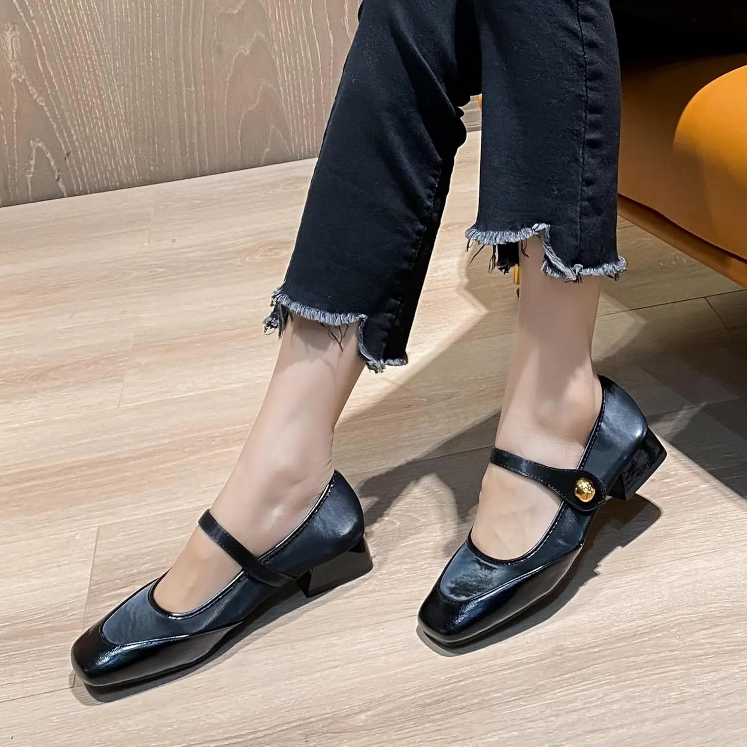 Dear Time Women's Vintage Mary Jane Shoes Ankle Strap Square Toe Flats Uniform Dress Shoes Ballet Flats