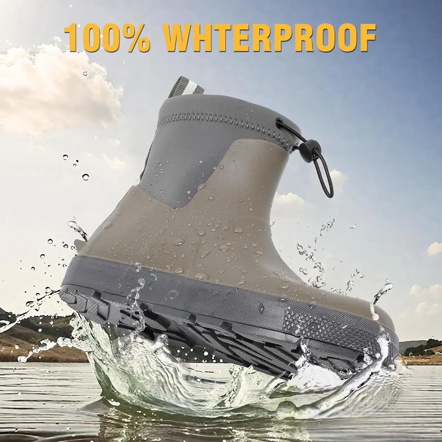 Deck Boots For Men Anti-Slip, Waterproof Ankle Rain Boots, Rubber Outdoor Fishing Footwear, Chelsea Garden Work Water Shoes, Size 6.5-12