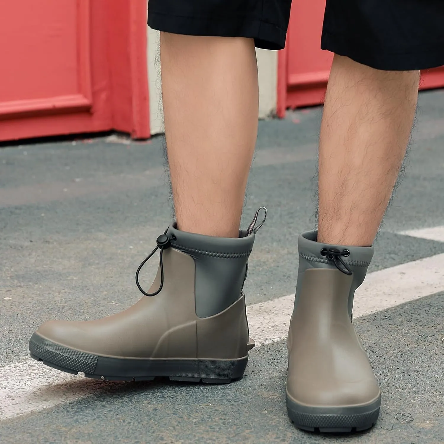 Deck Boots For Men Anti-Slip, Waterproof Ankle Rain Boots, Rubber Outdoor Fishing Footwear, Chelsea Garden Work Water Shoes, Size 6.5-12