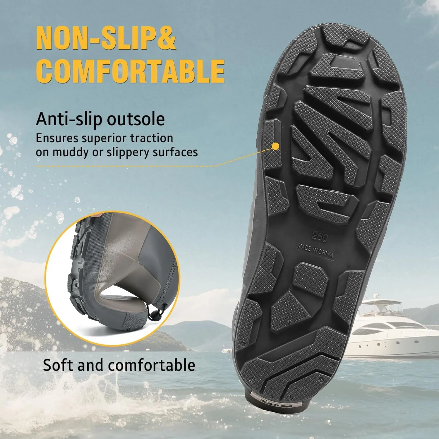 Deck Boots For Men Anti-Slip, Waterproof Ankle Rain Boots, Rubber Outdoor Fishing Footwear, Chelsea Garden Work Water Shoes, Size 6.5-12