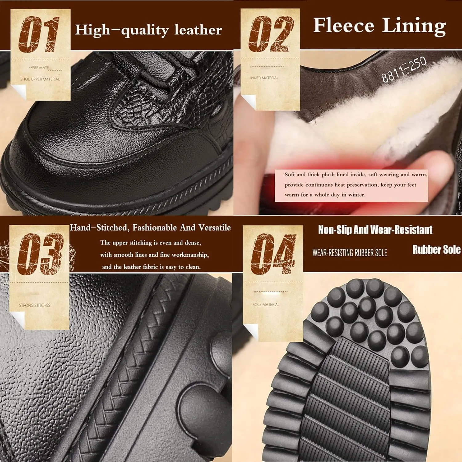 DESESE Men's Cowhide Crocodile Print Height Lifting Non-Slip Ankle Boots,Platform Warm Wool Inside Lacing Sneakers Comfortable Shoes