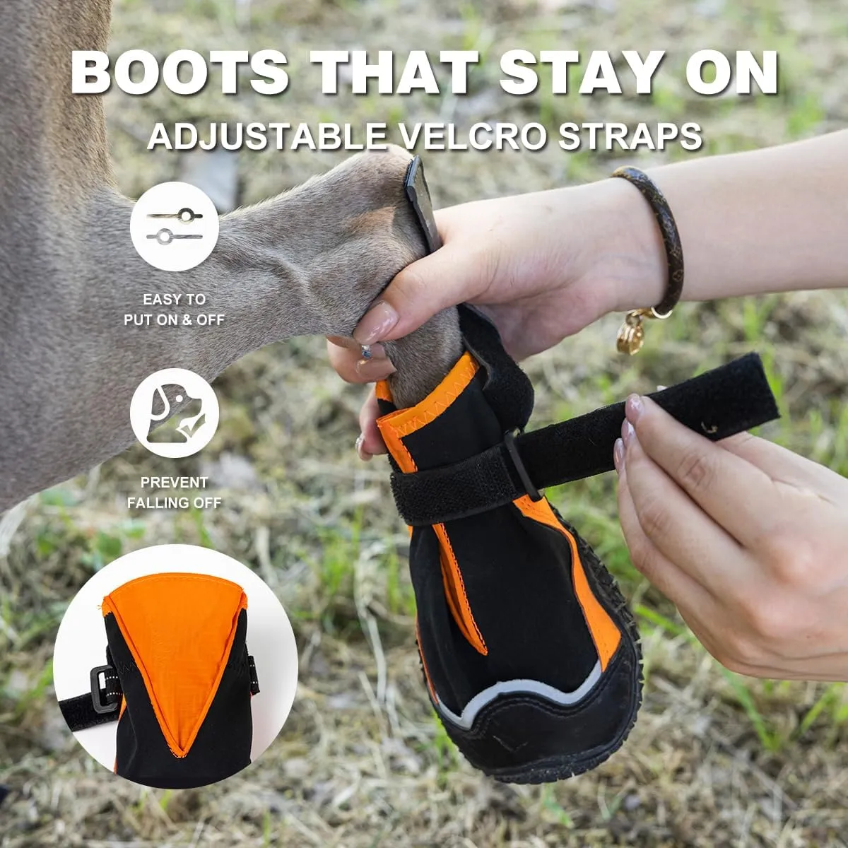 Dog Shoes for Large Dogs,Waterproof Dog Boots for Summer Hot Pavement Winter Snow,Anti-Slip Rubber Dog Booties Paw Protector for Outdoor Walking Hiking (Black,2.55")