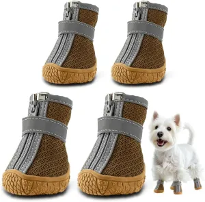 Dog Shoes for Small Dogs, Breathable Dog Boots Paw Protector for Hot Pavement Winter Snow, Dog Booties with Reflective Strips Rugged Anti-Slip Sole for Hardwood Floors Walking Army Green Size 2