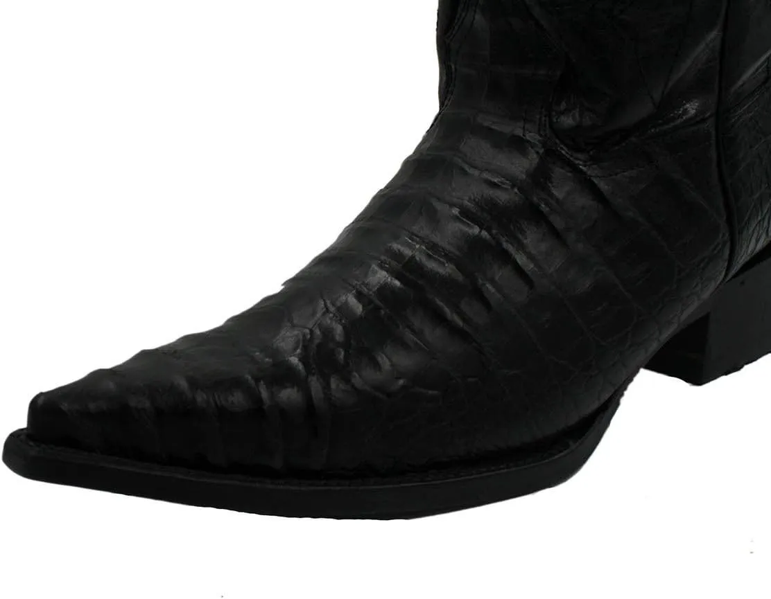Dona Michi Men's Handcrafted Crocodile Alligator Belly Print Western Cowboy Boots