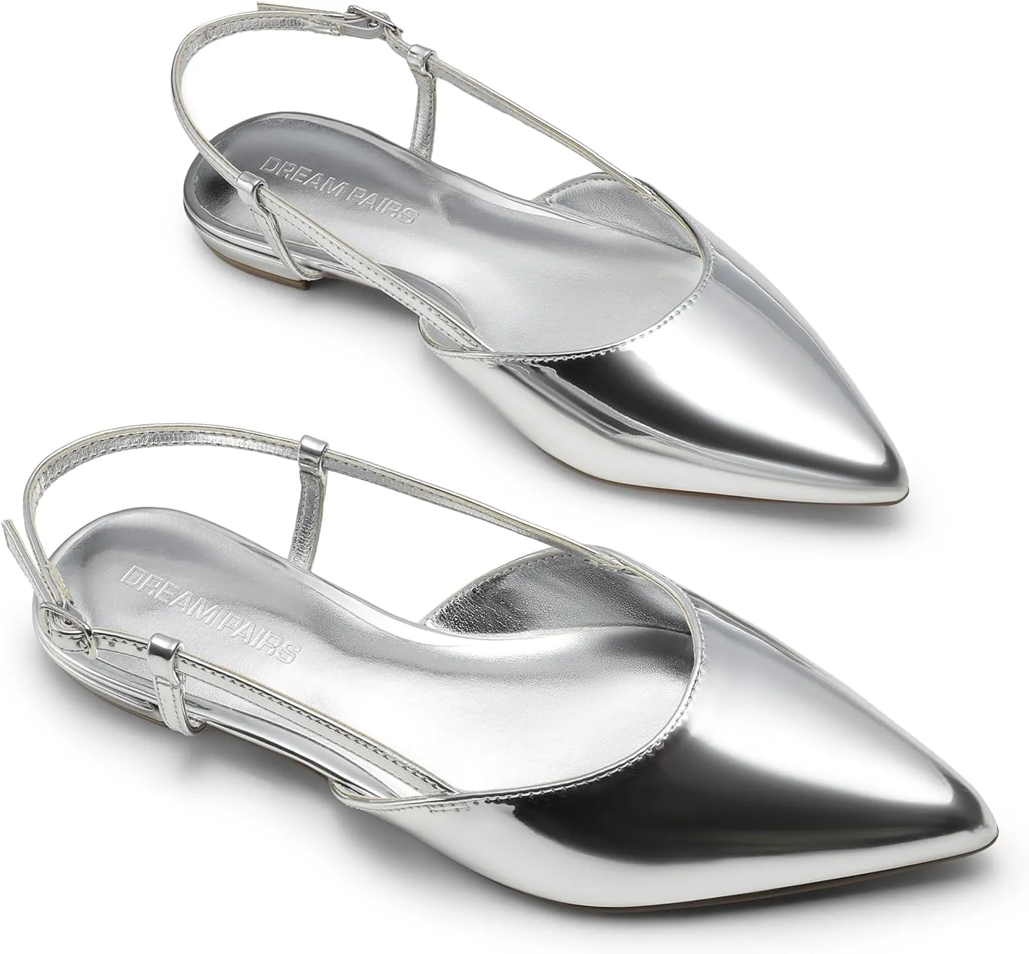 DREAM PAIRS Slingback Flats for Women, Pointed-Toe Elegant Women's Ballet Flats with Buckle Strap, Classic Low Heel Dress Shoes for Casual Work Office Party
