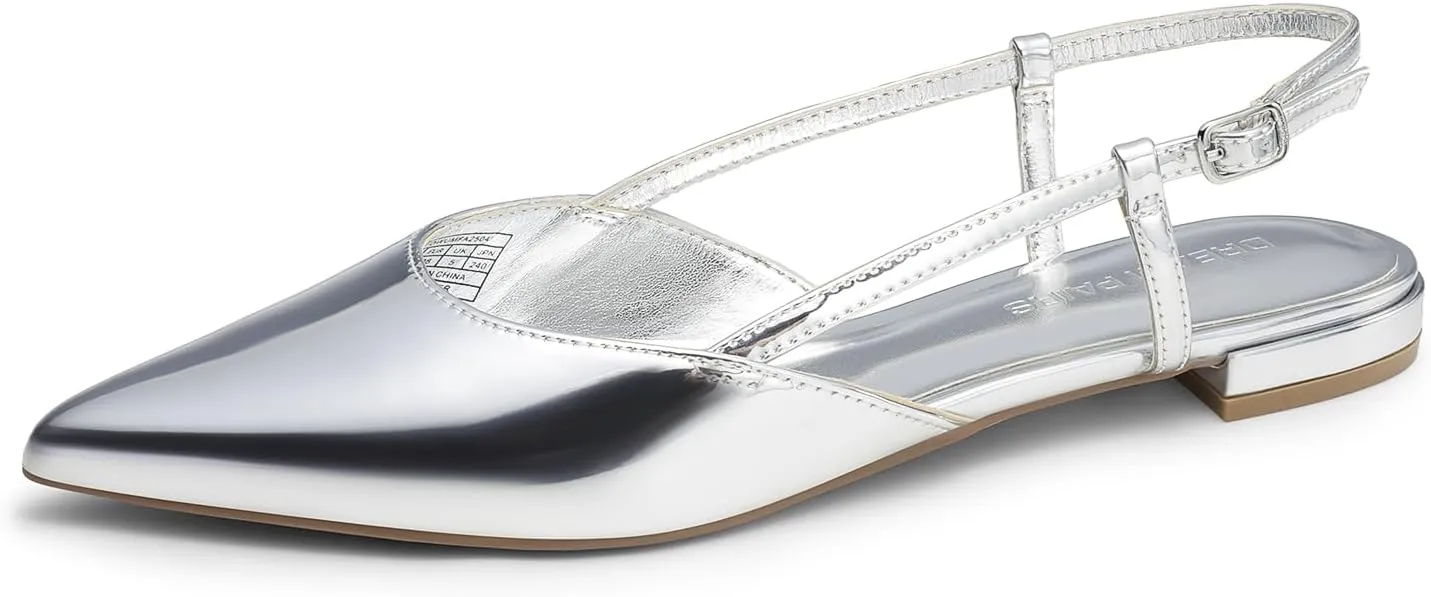 DREAM PAIRS Slingback Flats for Women, Pointed-Toe Elegant Women's Ballet Flats with Buckle Strap, Classic Low Heel Dress Shoes for Casual Work Office Party