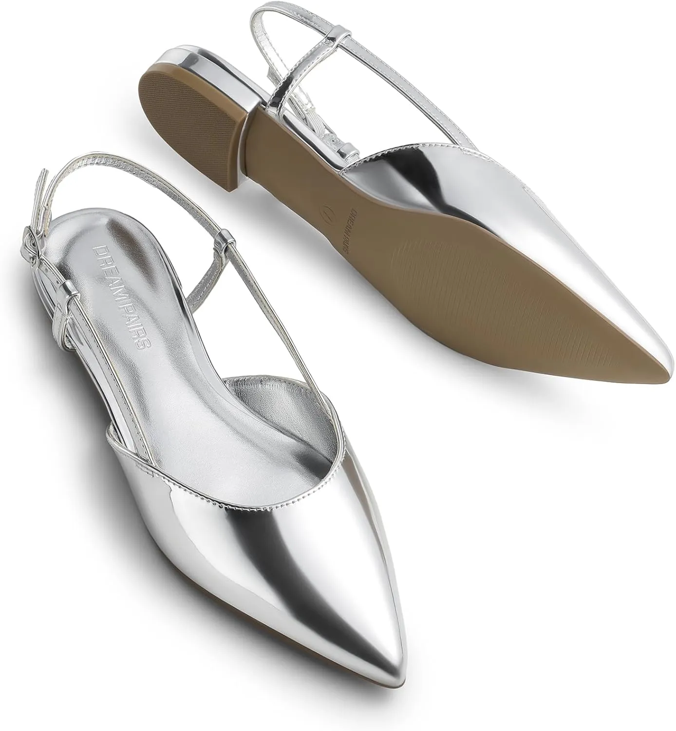 DREAM PAIRS Slingback Flats for Women, Pointed-Toe Elegant Women's Ballet Flats with Buckle Strap, Classic Low Heel Dress Shoes for Casual Work Office Party