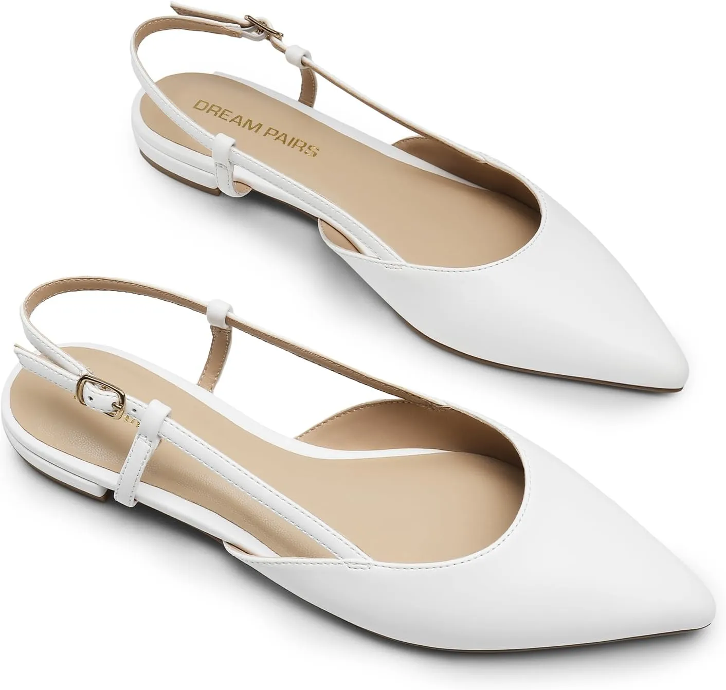 DREAM PAIRS Slingback Flats for Women, Pointed-Toe Elegant Women's Ballet Flats with Buckle Strap, Classic Low Heel Dress Shoes for Casual Work Office Party