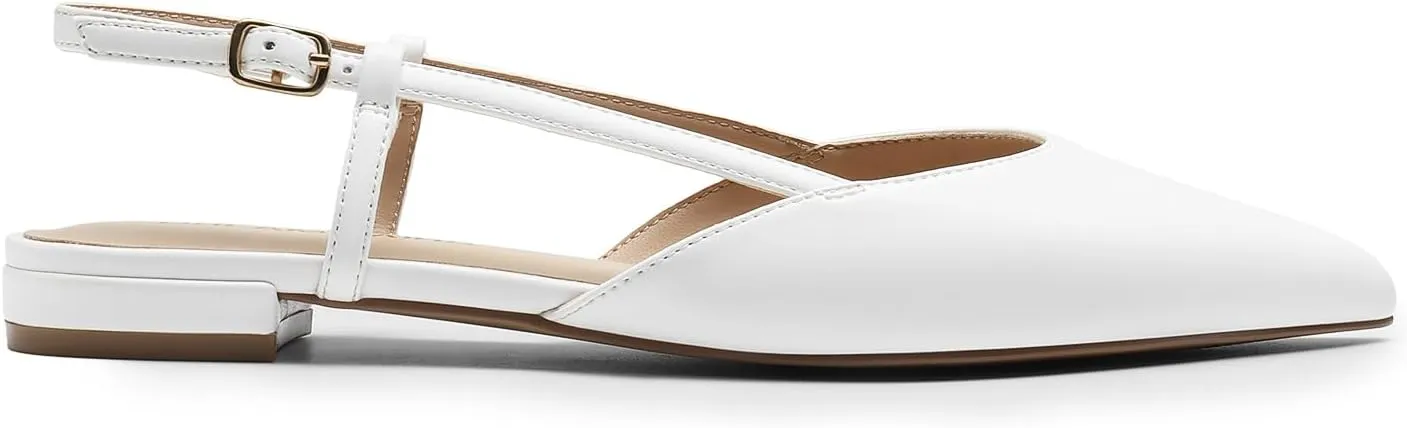 DREAM PAIRS Slingback Flats for Women, Pointed-Toe Elegant Women's Ballet Flats with Buckle Strap, Classic Low Heel Dress Shoes for Casual Work Office Party