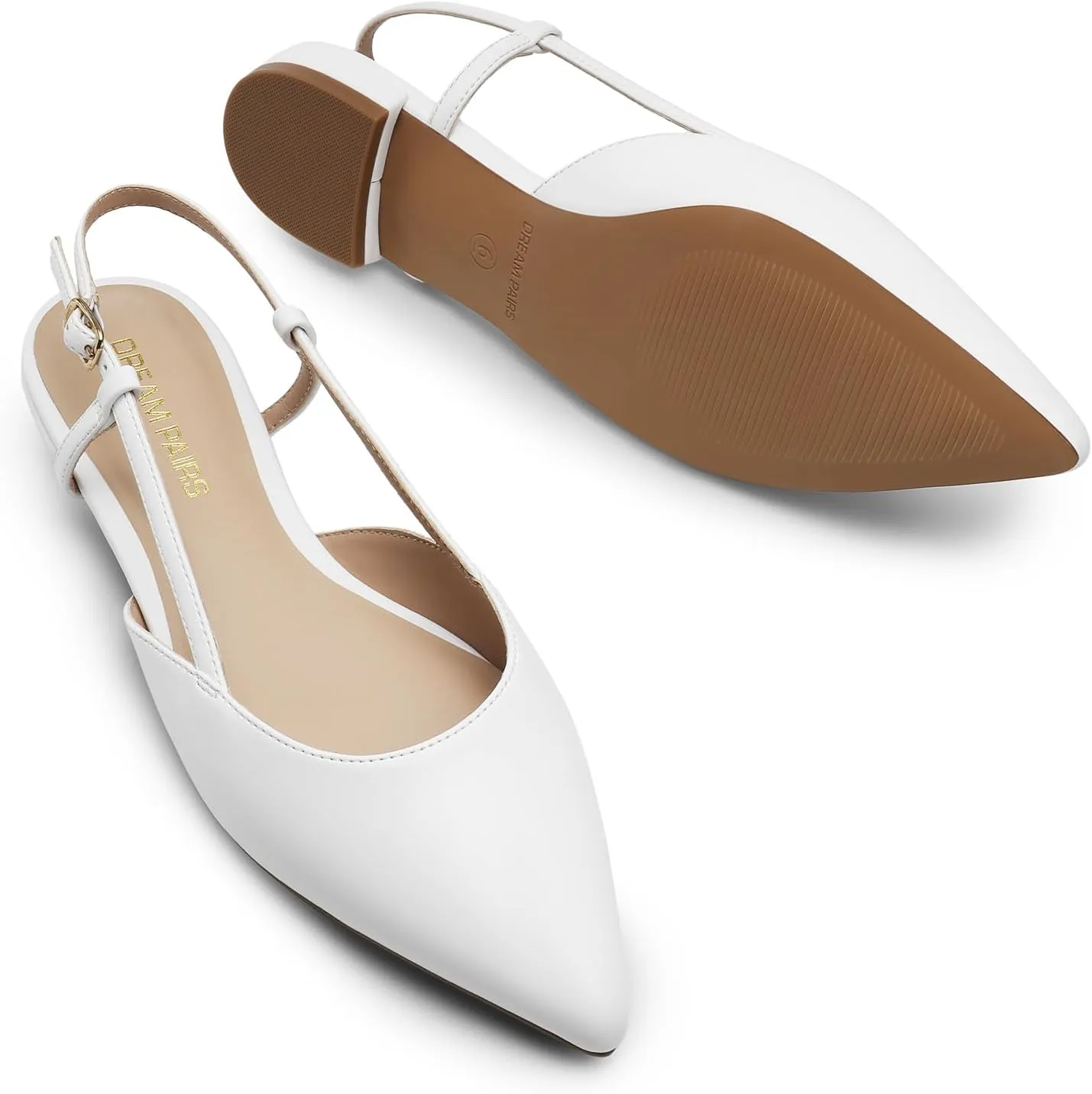 DREAM PAIRS Slingback Flats for Women, Pointed-Toe Elegant Women's Ballet Flats with Buckle Strap, Classic Low Heel Dress Shoes for Casual Work Office Party