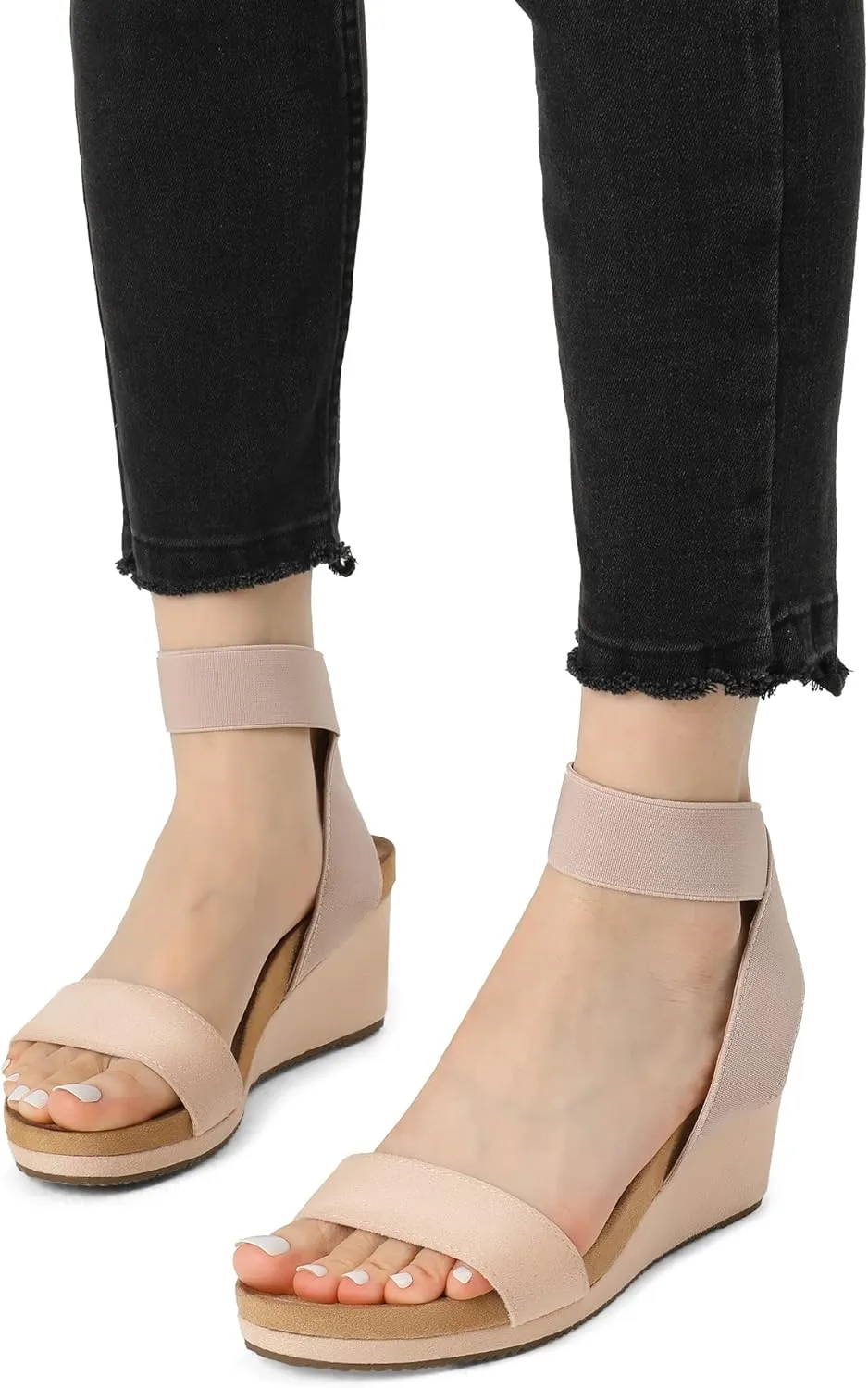 DREAM PAIRS Womens Elastic Ankle Strap Open Toe Platform Wedge Sandals Comfortable Summer Shoes