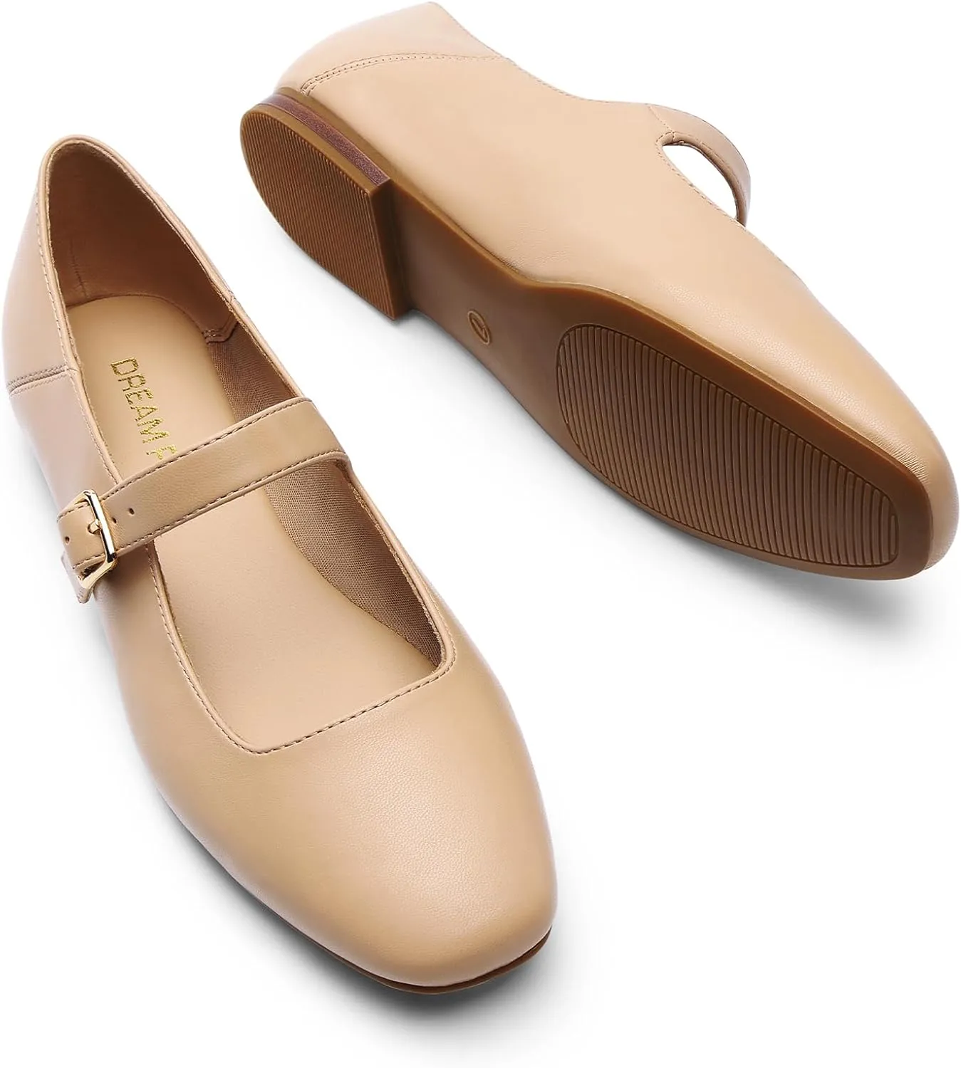 DREAM PAIRS Women's Flats Square Toe Mary Jane Flats Comfortable Casual Slip On Dress Shoes Ballet Flats with Buckle Strap Casual Work Office Mary Jane Shoes