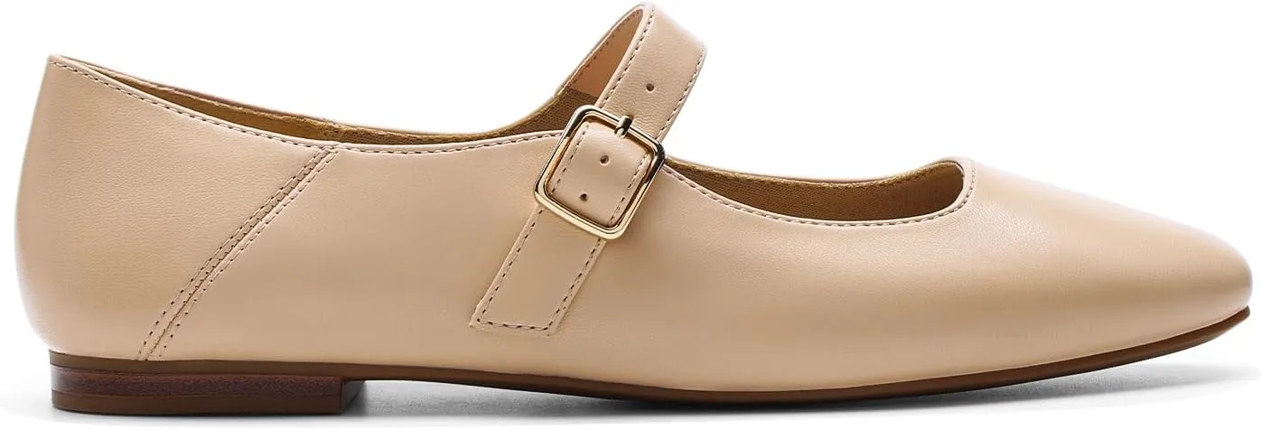 DREAM PAIRS Women's Flats Square Toe Mary Jane Flats Comfortable Casual Slip On Dress Shoes Ballet Flats with Buckle Strap Casual Work Office Mary Jane Shoes