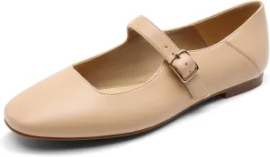DREAM PAIRS Women's Flats Square Toe Mary Jane Flats Comfortable Casual Slip On Dress Shoes Ballet Flats with Buckle Strap Casual Work Office Mary Jane Shoes
