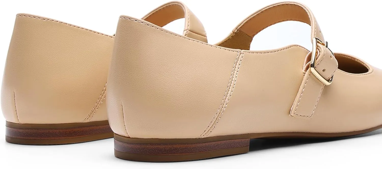 DREAM PAIRS Women's Flats Square Toe Mary Jane Flats Comfortable Casual Slip On Dress Shoes Ballet Flats with Buckle Strap Casual Work Office Mary Jane Shoes