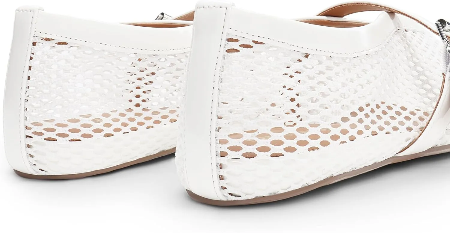 DREAM PAIRS Women's Mesh Ballet Flats Dressy Round Toe Comfortable Mary Jane Flat Shoes with Buckle Strap