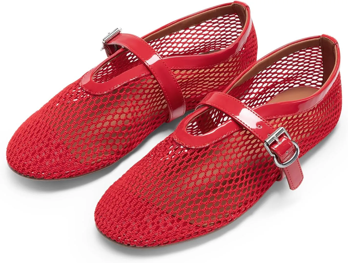 DREAM PAIRS Women's Mesh Ballet Flats Dressy Round Toe Comfortable Mary Jane Flat Shoes with Buckle Strap