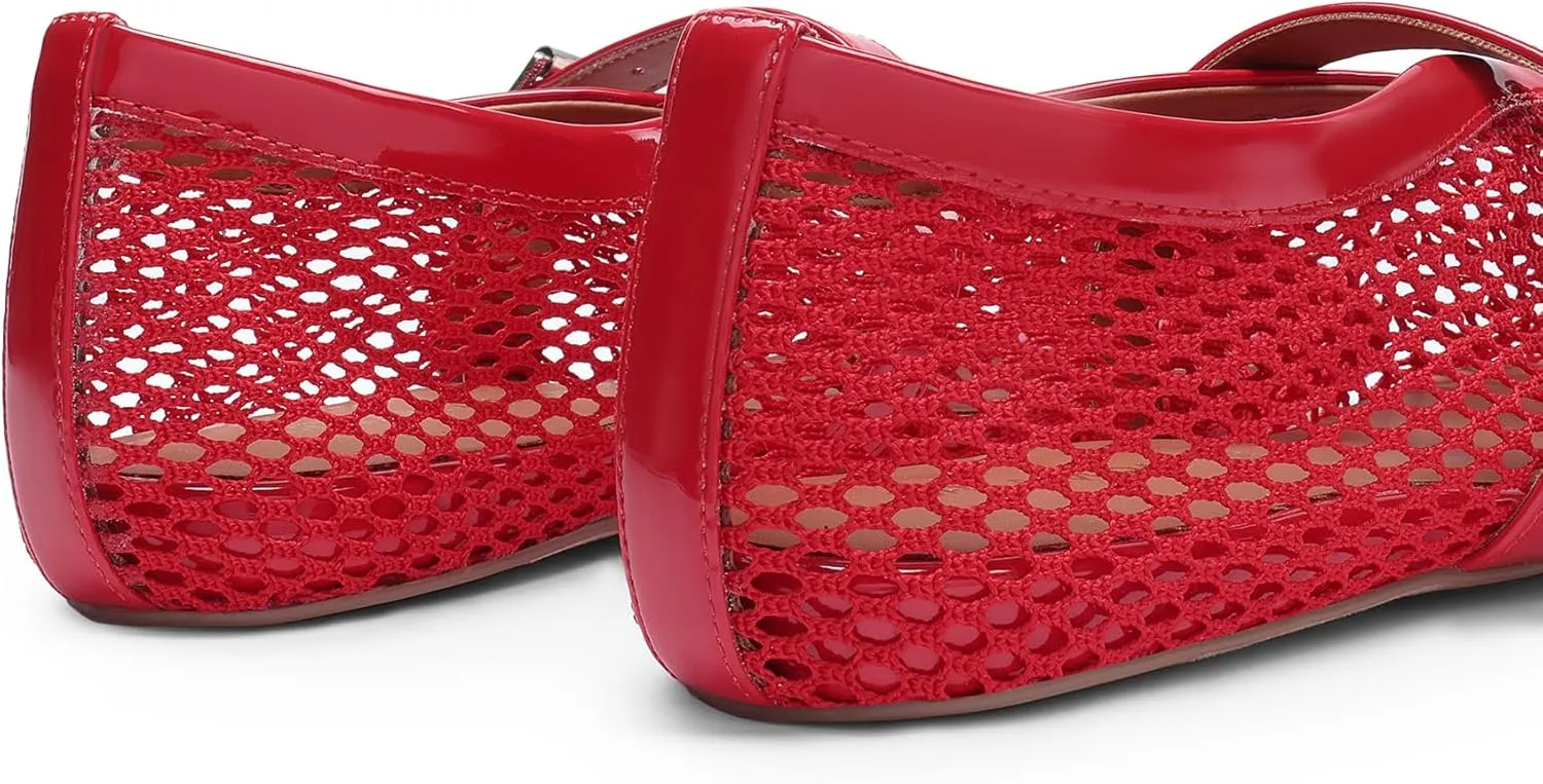 DREAM PAIRS Women's Mesh Ballet Flats Dressy Round Toe Comfortable Mary Jane Flat Shoes with Buckle Strap