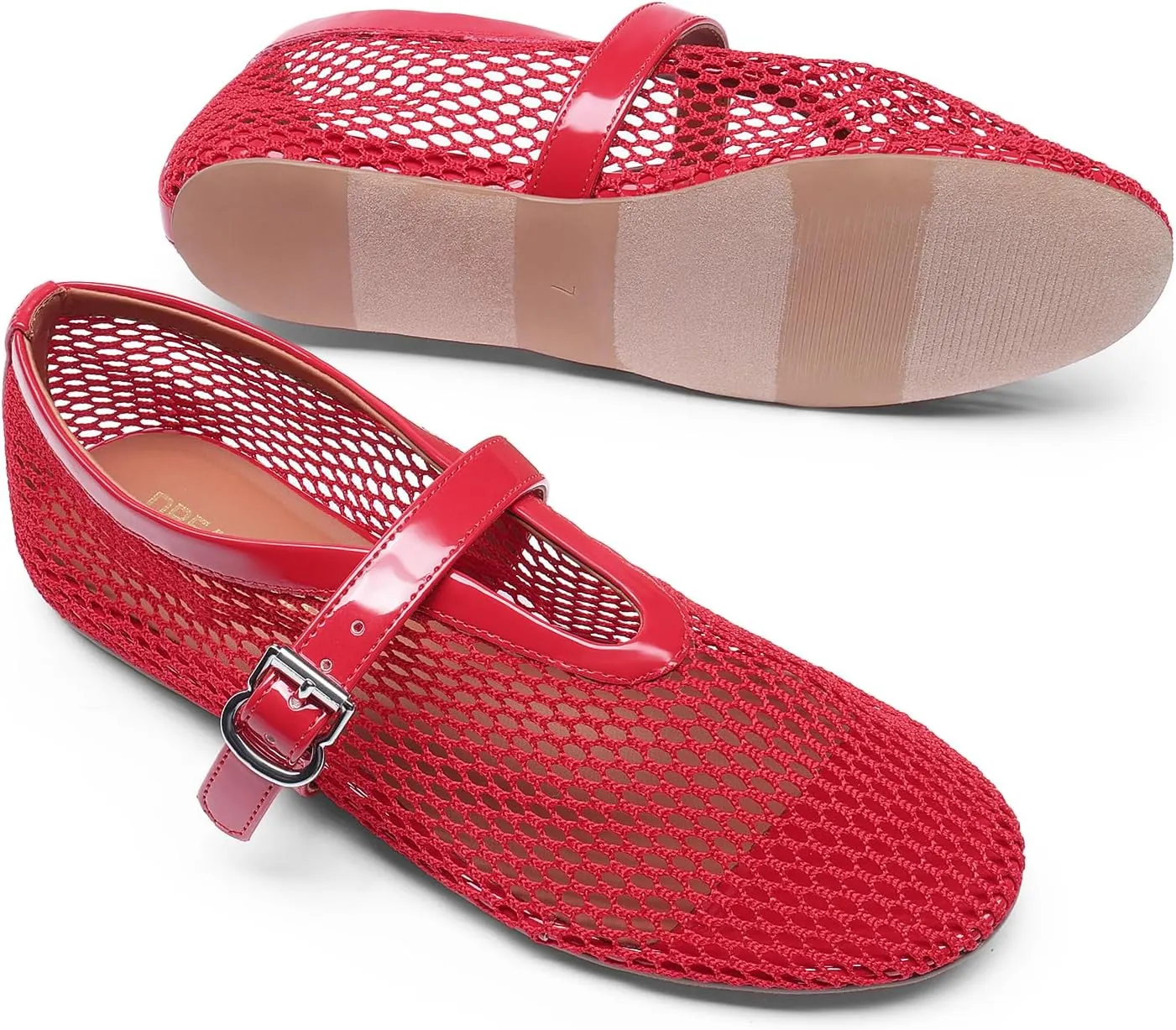 DREAM PAIRS Women's Mesh Ballet Flats Dressy Round Toe Comfortable Mary Jane Flat Shoes with Buckle Strap