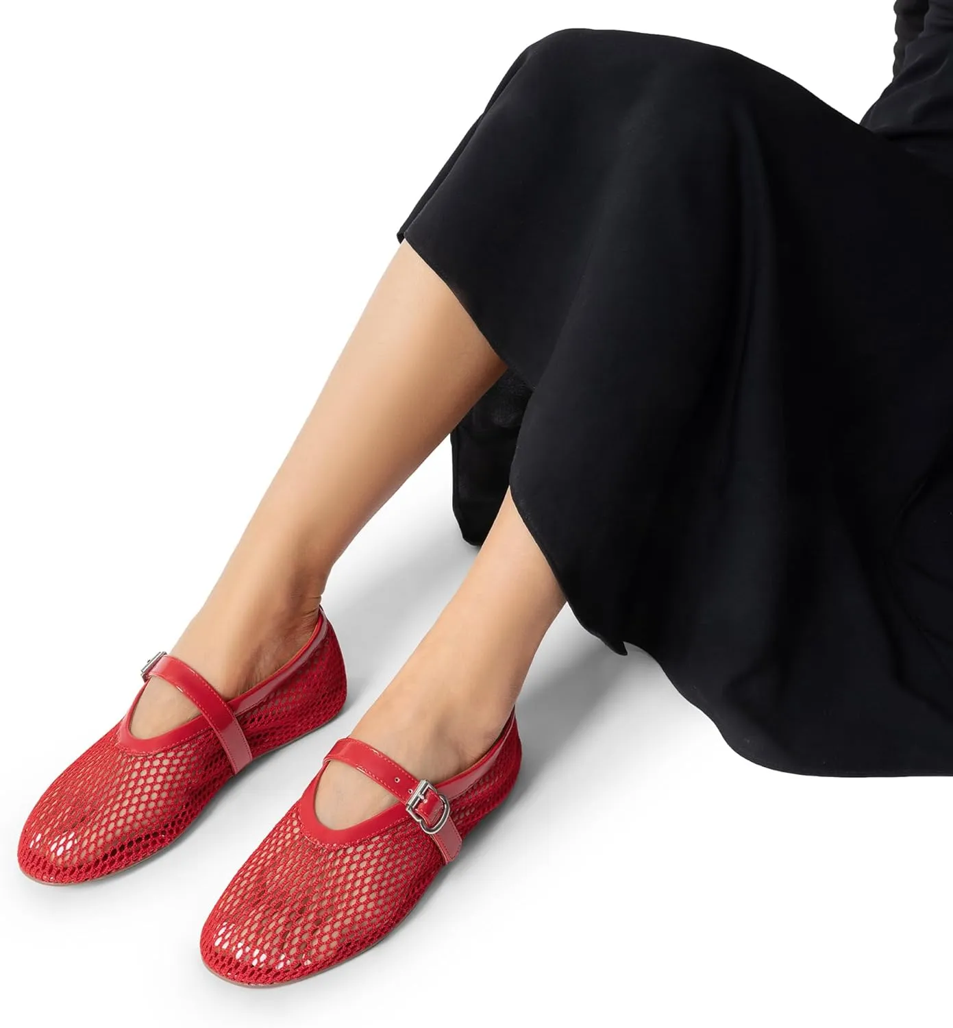 DREAM PAIRS Women's Mesh Ballet Flats Dressy Round Toe Comfortable Mary Jane Flat Shoes with Buckle Strap
