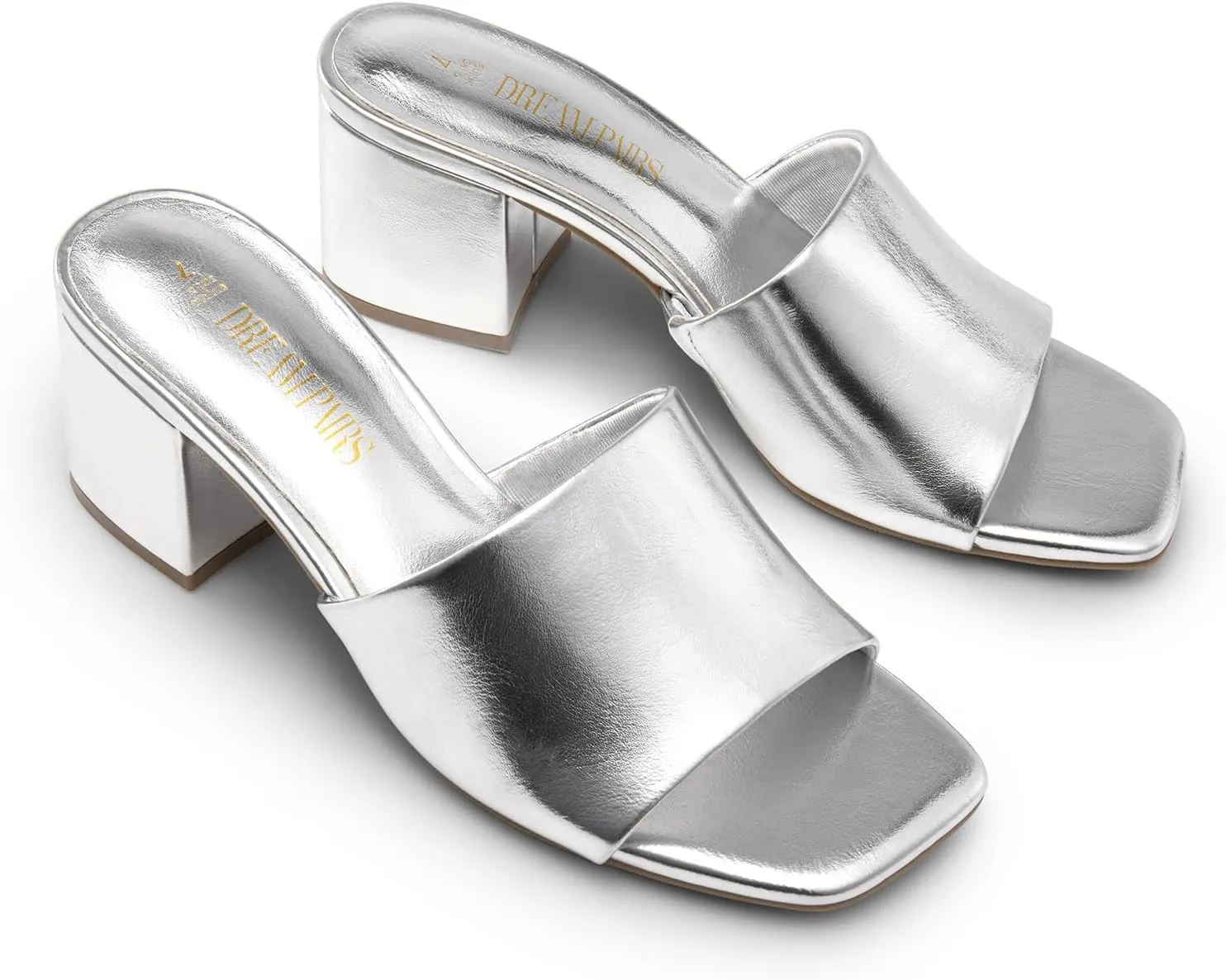DREAM PAIRS Women's Square Open Toe Heels Sandals Low Block Chunky Heeled Sandals Slide Sandals Slip on Comfortable Casual Pumps Shoes