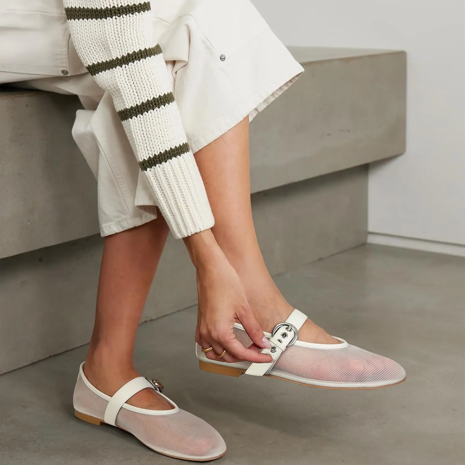 Dsevht Mary Jane Ballet Flats for Women Slip On Round Toe Bling Ballerina Shoes Buckle Strap Casual Dress Shoes