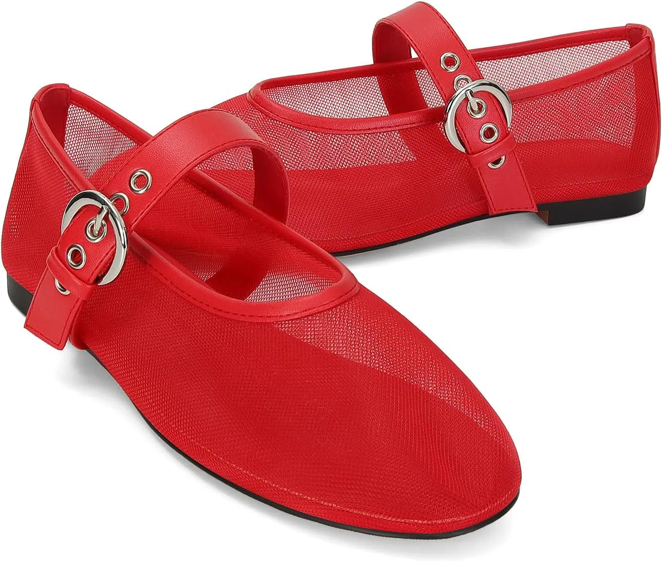 Dsevht Mary Jane Ballet Flats for Women Slip On Round Toe Bling Ballerina Shoes Buckle Strap Casual Dress Shoes
