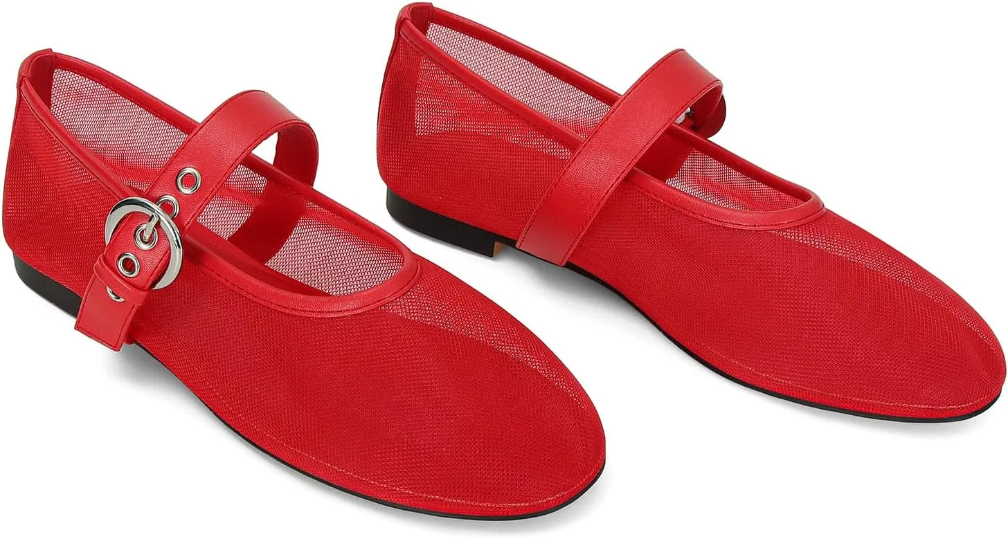 Dsevht Mary Jane Ballet Flats for Women Slip On Round Toe Bling Ballerina Shoes Buckle Strap Casual Dress Shoes