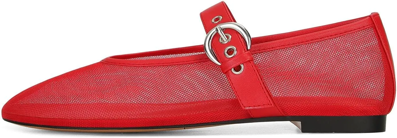 Dsevht Mary Jane Ballet Flats for Women Slip On Round Toe Bling Ballerina Shoes Buckle Strap Casual Dress Shoes
