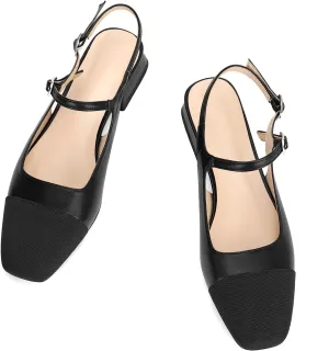Dsevht Slingback Flats for Women Closed Square Toe Mary Jane Ballet Flats Casual Fashion Dress Shoes for Women