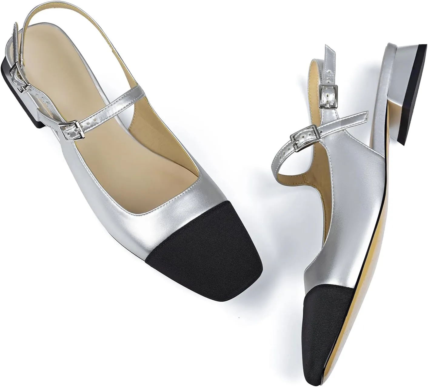Dsevht Slingback Flats for Women Closed Square Toe Mary Jane Ballet Flats Casual Fashion Dress Shoes for Women