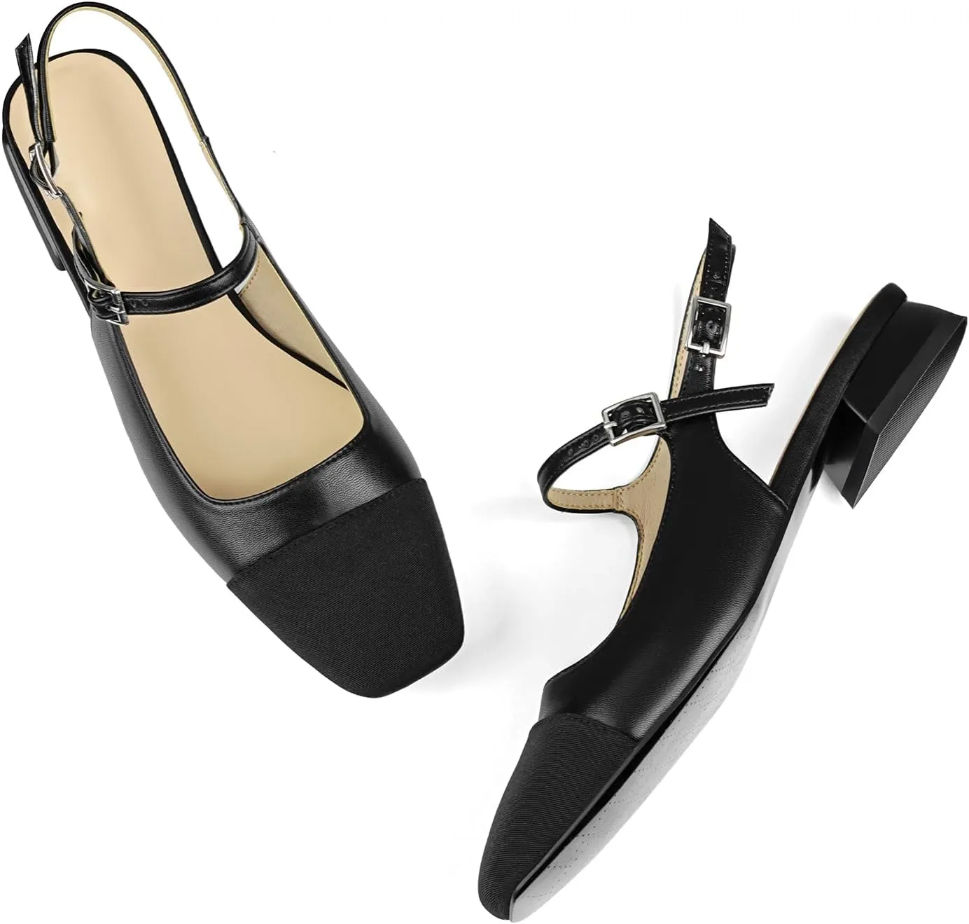 Dsevht Slingback Flats for Women Closed Square Toe Mary Jane Ballet Flats Casual Fashion Dress Shoes for Women